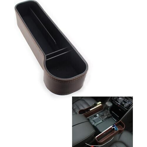 1x Leathrer Car Seat Gap Slit Filler Catch Catcher Box Storage Organizer Brown