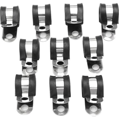 10Pcs 13mm Dia Rubber Lined P Shaped Stainless Steel Pipe Clips Hose Tube Clamp