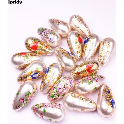 10 Pcs/lot 11x22mm White Japan Painting Vintage Beads Acrylic Hand-painted Drop with Pearl effect for Earrings Necklace jewelry