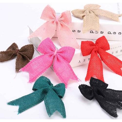 2PCS Colorful Burlap Ribbon Bows Dovetail Shape Satin Gingham Ribbon DIY Gift Accessories for Party Wedding Christmas Decoration