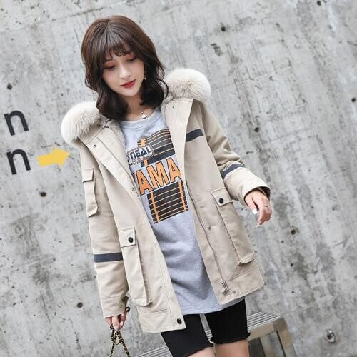 2019 Yiwu 1 Colors Fresh In Style Rex Rabbit Fur Lining Parka New fashion Winter Warm Overcoat Womens Casual Coats