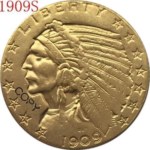 24-K gold plated 1909-S $5 GOLD Indian Half Eagle Coin Copy