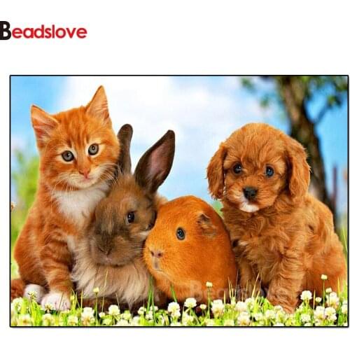 5D Diamond Painting Full Drills Dogs Rabbits Diamond Art Cross Stitch Mosaic Animals Rhinestones cat Pictures Home Decoration