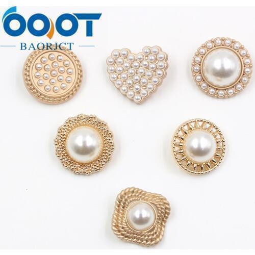 A-19512-471,10 pcs White Faux Pearl gold Metal Button Shank Sewing Buttons for Woman Clothes Lady Girl Dress