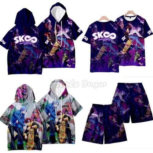 Anime SK8 the Infinity Reki Cosplay Costume Hooded Women Men Hoodie Tops Pants SK EIGHT Sweatshirt Summer Oversize Short Sleeve