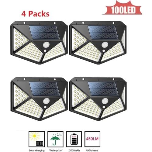 100LED Wireless Solar Wall Lights Outdoor Waterproof Light Control Garden Street Security Nightlight Solar Powered Lamps 4 sided