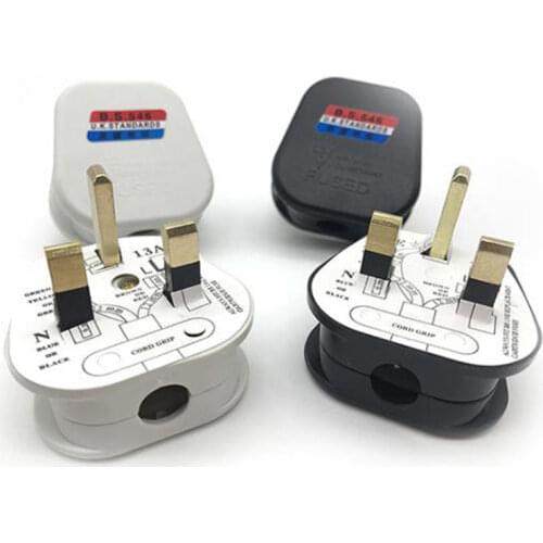 Black white copper 250v 13A UK universal detachable wiring adaptor plug British standard 3 pins industry wiring socket with fuse