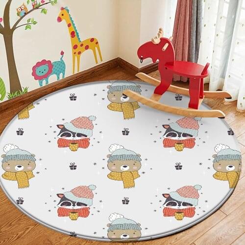 Dropshipping Cute Animal Pattern Children Round Carpet Top Brand Non-Slip Children Flannel Carpet Baby Carpet Baby Play Mat