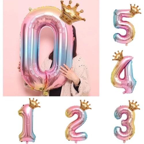 32 Inch Rainbow Crown Foil Balloons Childrens Birthday Party Decorations Boy Or Girl Number Balloon Party Supplies