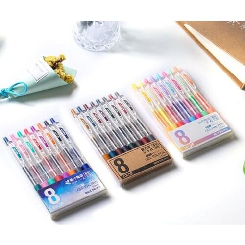 8 Colors Gel Pen Retractable Bullet 0.5mm Refills Creative Colored Pen For Children Painting Graffiti Art Supply Stationery