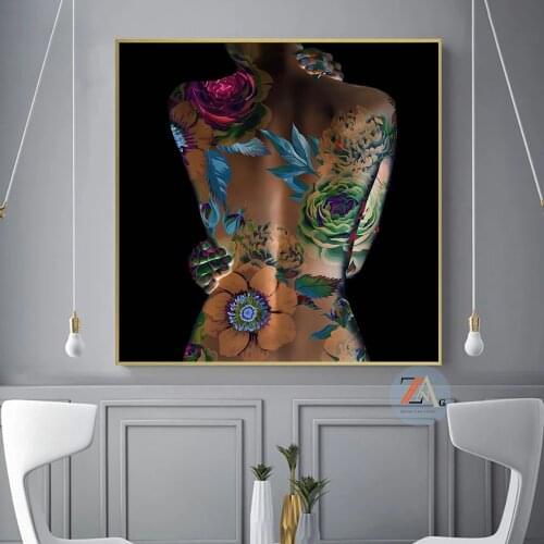Sexy woman body graffiti art painting wall art posters and print nude woman street art wall decoration