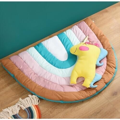 Ins Creative Rainbow Round Floor Baby Climbing Pad Play Mats Non Skid Carpet Blanket Kids Room Decor Photo Props