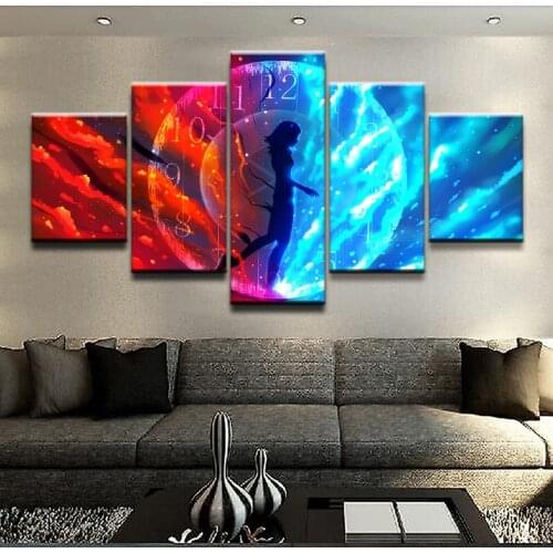 Painting On Canvas Wall Art Home Decor Room HD Printed 5 Panel Sci Fi Landscape Modular Pictures Abstract Timetable girl Poster