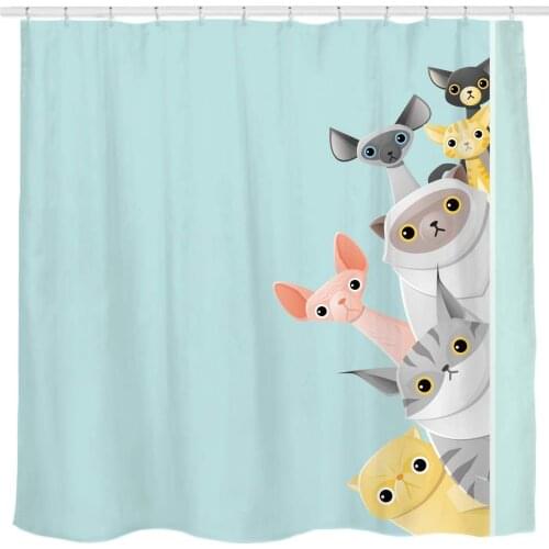 Cute Striped Shorthair Peekaboo Cats Cartoon Shower Curtain Bathroom Décor