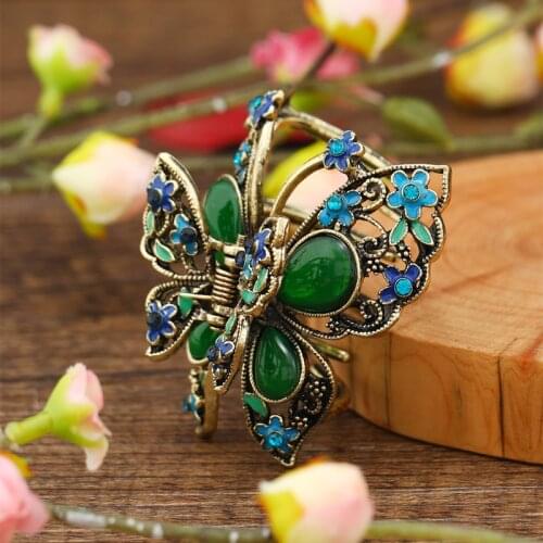 Muylinda Vintage Resin Stone Butterfly Hair Claw Crab For Women Hair Clip Big Hair Craw Accessories