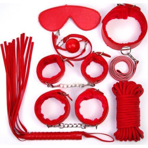7pcs Set Handcuffs Whip Nipples Clip Blindfold Mouth Gag Adult Sex Toys Kits BDSM Bondage Toy Flirt Games Sex Toys For Couples