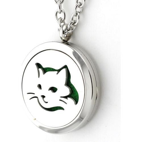 Not include chain Stainless Steel Cat Lover Essential Oils Aromatherapy Locket Perfume Diffuser Pendant Necklace