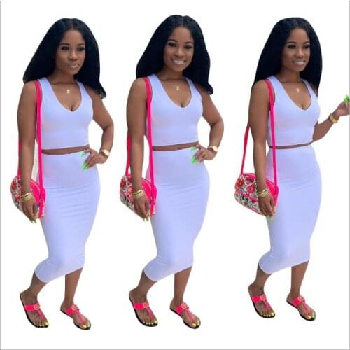 2019 new women summer solid tank top bodycon midi skirts suit two piece set club party womens tracksuit outfit dress