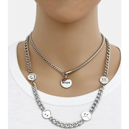 Super fire stainless steel necklace men and women letter hope round titanium steel couple pendant