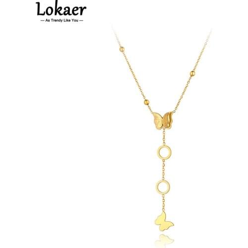 Lokaer Trendy 316L Stainless Steel Butterfly Charm Pendant Necklaces Jewelry Bohemia Party Animal Necklace For Women Girl N21149