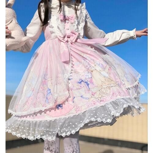 Palace sweet princess lolita strap dress vintage high waist printing victorian dress kawaii girl gothic lolita jsk loli cos