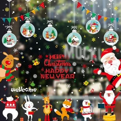 2022 Christmas Sticker Santa Elk Window Stickers Beautify Snowflake Wall Decals New Year Party Glass Paste Removable PVC