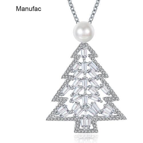 Christmas Gift Rose Gold Silver Zircon Tree Pendant Necklaces For Women Girls Jewelry