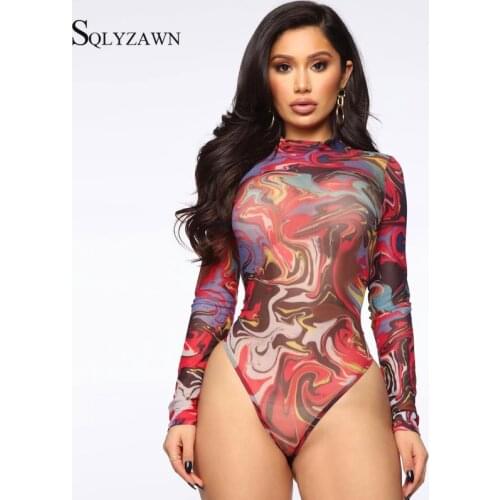 Sexy Multicolor Fashion Bodysuits Women 2020 Spring Autumn Keep Warm Stand Collar Tops Long Sleeve Bodycon Party Night Bodysuit