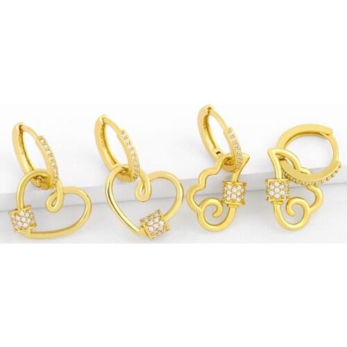 FLOLA Cute Cloud Drop Earrings For Women Small Heart Charm Earrings Dangle White Stone Crystal Gold Zirconia Jewelry Gift ersv60