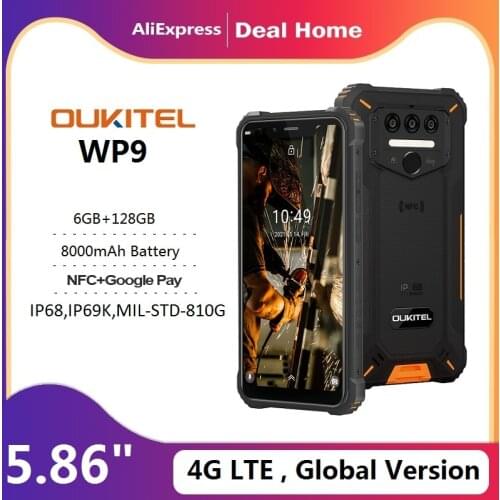 Oukitel WP9 Rugged 4G LTE Smartphone NFC 6G+128G 5.86" HD+ 8000mAh Android10 Mobile Phone 16M/8M Camera Octa Core Smart Phone