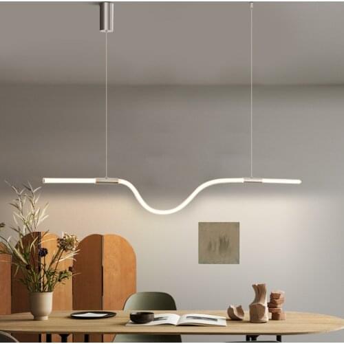 LODOOO Chrome Plating Modern Led Pendant Lights Living study Room Long Dining Table Led Pendant Lamp Kitchen hanging lights