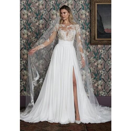 Wedding Dress A-Line For Women Full Sleeves Chapel Train Floor-Length Marry With For Party Plus Size Bride Gown Vestidos De