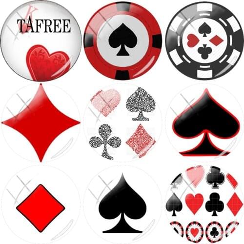TAFREE High Quality Poker Pattern Round Glass Canochon Dome 25mm DIY Necklace Brooches Keychains accessories