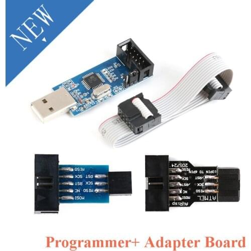 USBASP USBISP AVR Programmer USB ISP USB ASP ATMEGA8 ATMEGA128 Support Win7 64 10Pin Wire Module + 10Pin To 6 Pin Adapter Board