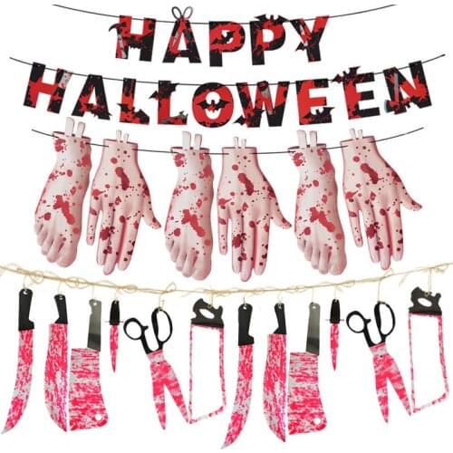 Horror Blood Knives Cut Off Hand Feet Paper Banner Halloween Decoration Home Room Bar Festival Party Hanging Ornament Supplies