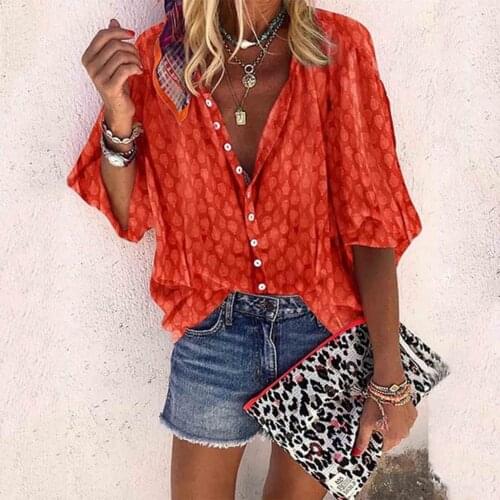 Vintage Plus Size Blouse Womens Casual Flora Printed Button Tunics Top Long Sleeve Summer Beach T Shirt Ropa De Mujer 2021