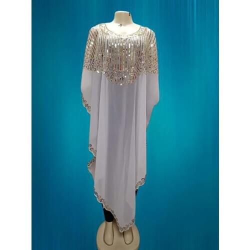 Womens Fashion Classic Design National African Clothes Dashiki Robe Abaya Chiffon Sequin Beaded Loose Versatile Dress Free Size