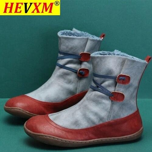 Women Ankle Boots 2020 New Autumn Winter Warm Short Plush Boot Female Retro Mix Color Womens Shoes Ladies Outdoor Flat Big Size