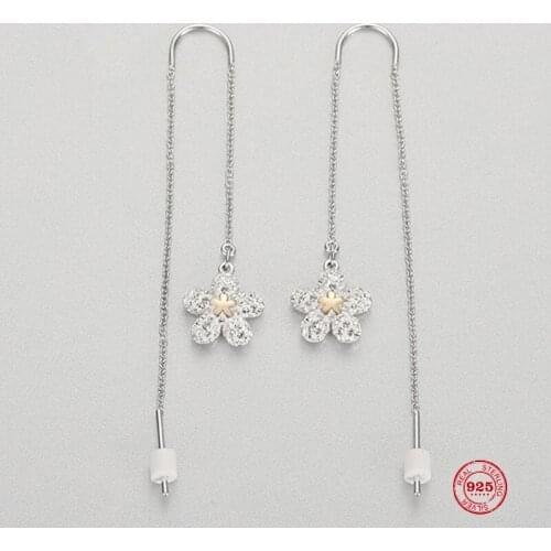 Fashion Charm Sterling Silver Original 1:1 Copy, Small Fresh Flowers Long Chain Fashion Earrings Womens Luxury Jewelry Gifts