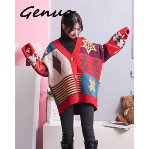 Genuo New 2019 Spring Fashion Womens Long Sweater Cardigan V-neck Retro Casual Knit Loose Lazy Wind Korean Coat Sweater