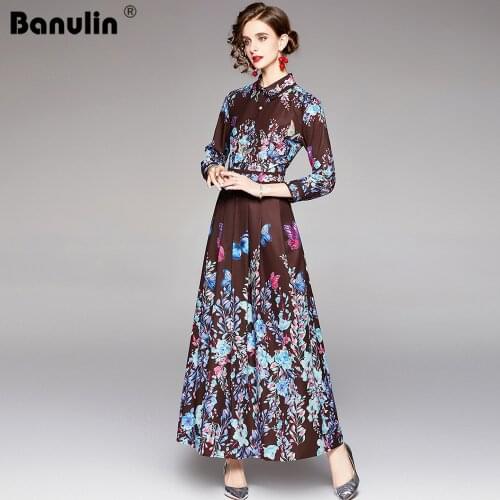 2021 New Fall Runway Maxi Dress Elegant Muslim Arabian Oman Long Sleeve Robe Femme Floral Print Bohemia Lady Long Dress N67471