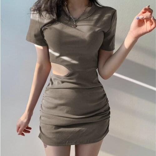 European and American ins wind 2021 new solid color basic side waist hollow pleated hip dress elastic waist skirt