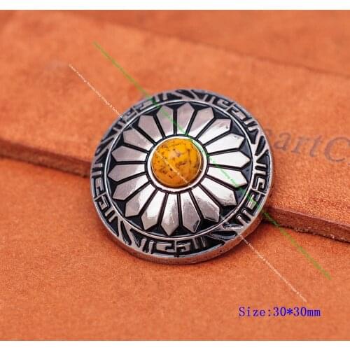 10pcs 30mm Silver Sun Flower Carved Yellow Turquoise Leathercraft Accessories Western Saddle Belt Hat Band Conchos Screw back
