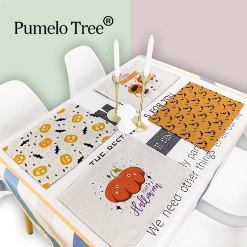 2/4/6 Pieces Set Table Mat Halloween Decor Table Placemat Festival Drink Coaster Mats Pumpkin Table for Dining Kitchen Table Mat