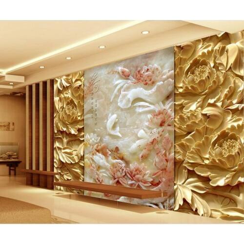 3d name wallpapers Wood carving jade carving reliefs peony flowers backdrop flower wallpaper mural 3d wallpaper