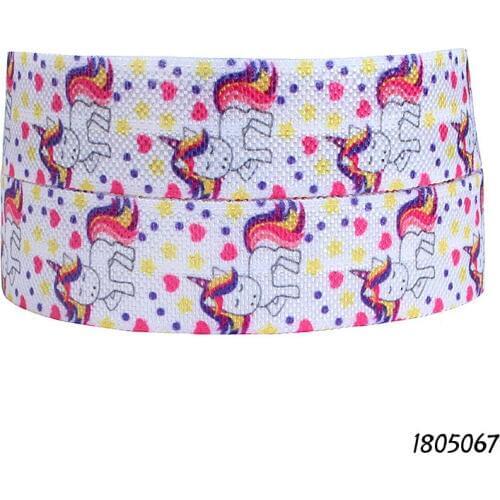 50 yards/lot) New style cute little unicorn printed fold over elastic for baby headbands