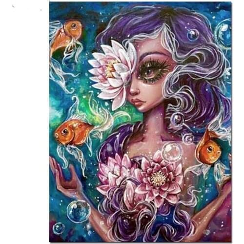 Full diamond square round 5D DIY diamond painting cartoon mermaid and fantasy art diamond embroidery beauty fairy mosaic home