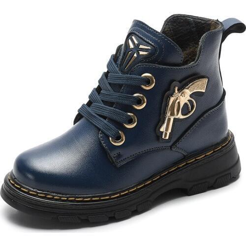 Genuine Leather Boots For Boy 2019 Winter Waterproof Kids Shoes Teenage Winter Boots Real Leather Fabric Girls Martin Shoes