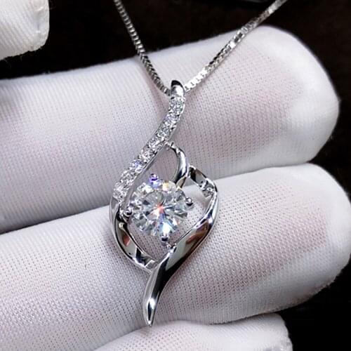 10K White Gold Women Pendants Necklaces Moissanite Diamond 0.5 1 2 3 Carat Round Ribbon Wedding Anniversary Engagement Party
