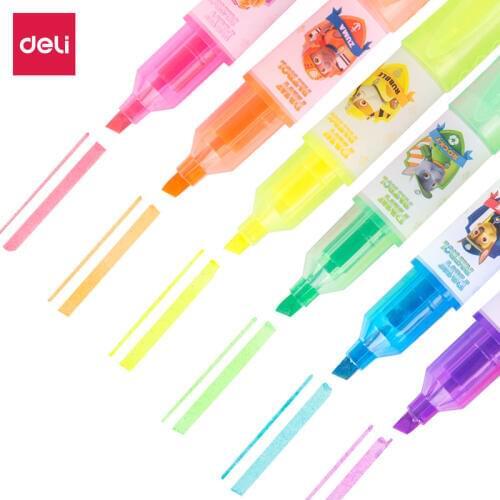 Deli Cute Cartoon Marker 6 Colors Set Brush Markers for Kids Water Based Ink Sketch Marker Students Drawing Manga Children Gifts